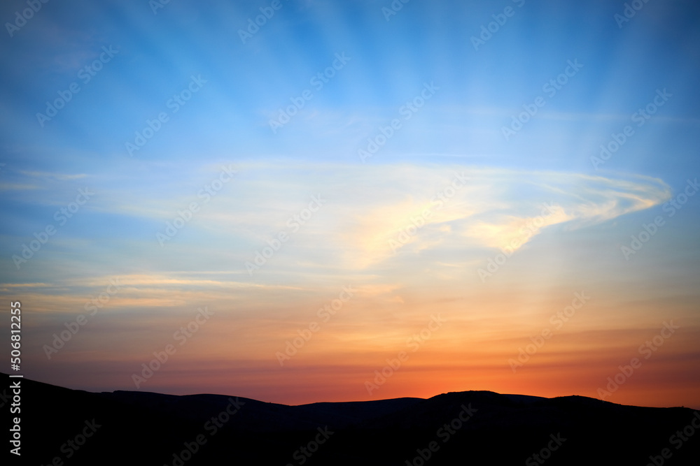 Fototapeta premium Land with and sunset sky