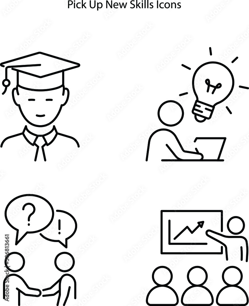 Upgrade your skills icons. Look for ways to develop new skills idea thin line illustration. Learn more new information.