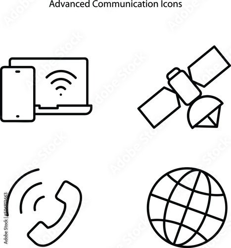 Advanced communication icons. Connection technology. Spacetech trend abstract idea thin line illustration. Isolated outline drawing on white background.