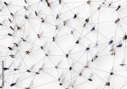 Fotografi Large group of diverse people connected by lines. 3D Rendering