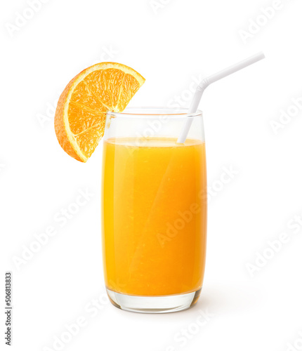 Natural Orange juice with sliced isolate on white background.