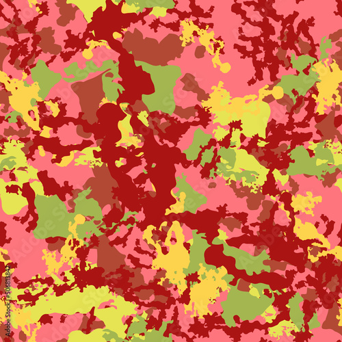 UFO camouflage of various shades of pink, red, green and yellow colors