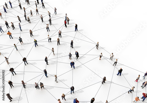 Large group of diverse people connected by lines. 3D Rendering
