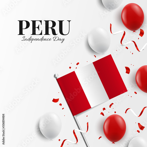 Vector Illustration of Peru Independence Day. Background with balloons, flags
