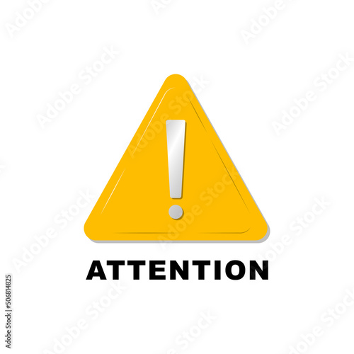 Realistic yellow triangle warning sign vector illustration. Attention yellow sign with 3d style on white background