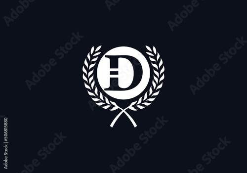 Laurel wreath logo and leaf design vector with the letter D