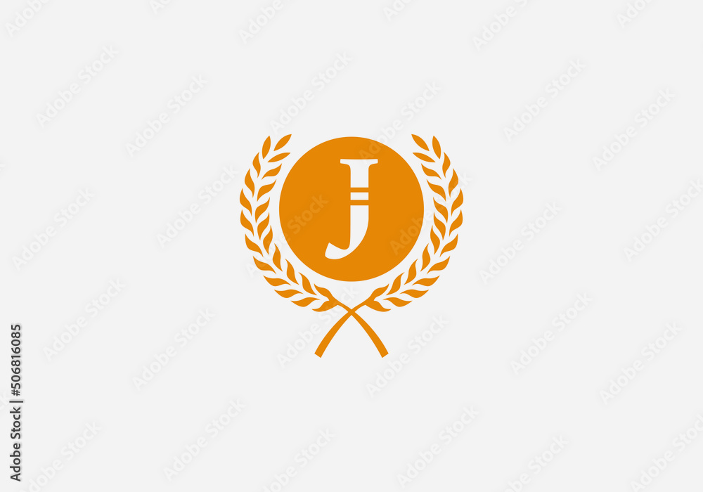 Laurel wreath logo and leaf design vector with the letter J Laurel wreath logo and leaf design vector with the letter J