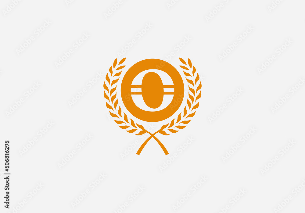 Laurel wreath logo and leaf design vector with the letter O Laurel wreath logo and leaf design vector with the letter O