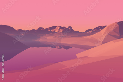 fantasy pink landscape  3d low poly illustration
