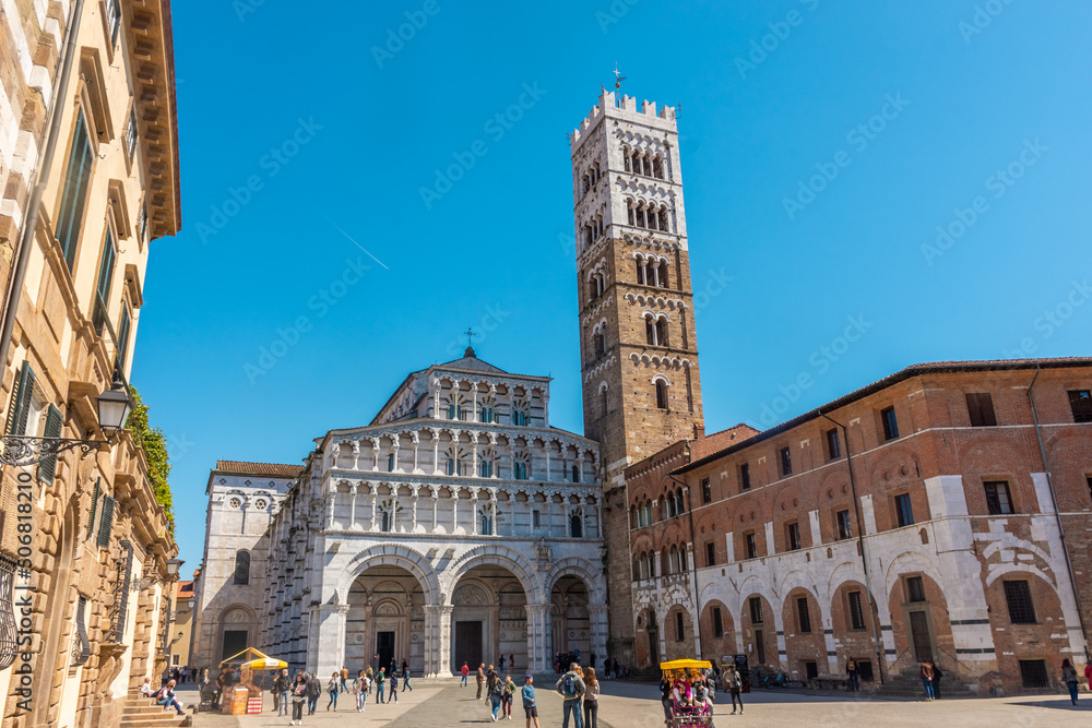 Lucca, Italy,  18 April 2022: View of Lucca Cathedral