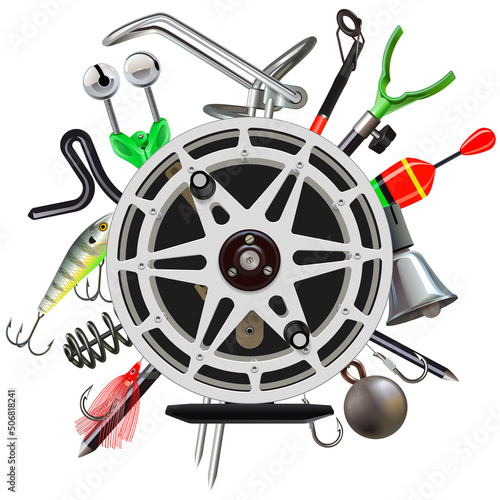 Vector Fishing Tackle Concept with Fishing Reel