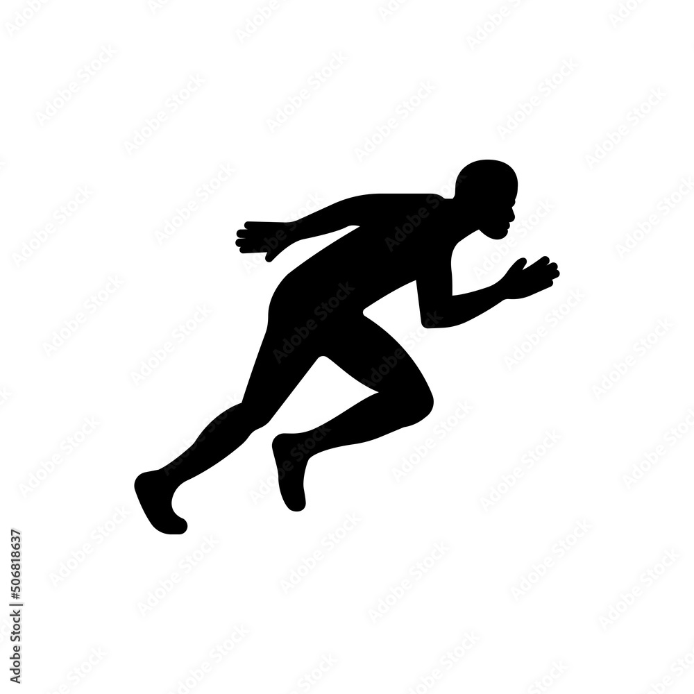 Realistic running man solid black line icon. Exit symbol. Movement, sport concept. Trendy flat symbol, sign isolated on white for: illustration, logo, app, design, web, dev, ui, ux. Vector EPS 10