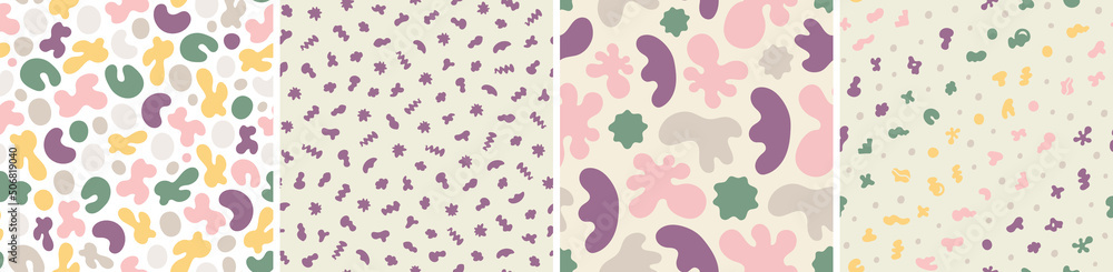 Set of colorful seamless patterns. Bright abstract shapes Set of colorful seamless patterns. Bright abstract shapes