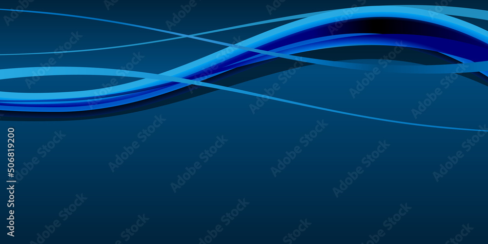 Fototapeta premium Dark Abstract Minimalist Blue Wavy Flowing Lines - Gradient Background Design with Copy Space - Simple Wide Scale Vector Template, Concept with Place for Your Text