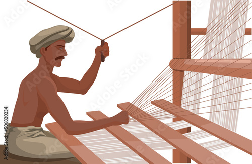 Man weaving, weaver, weaving illustration