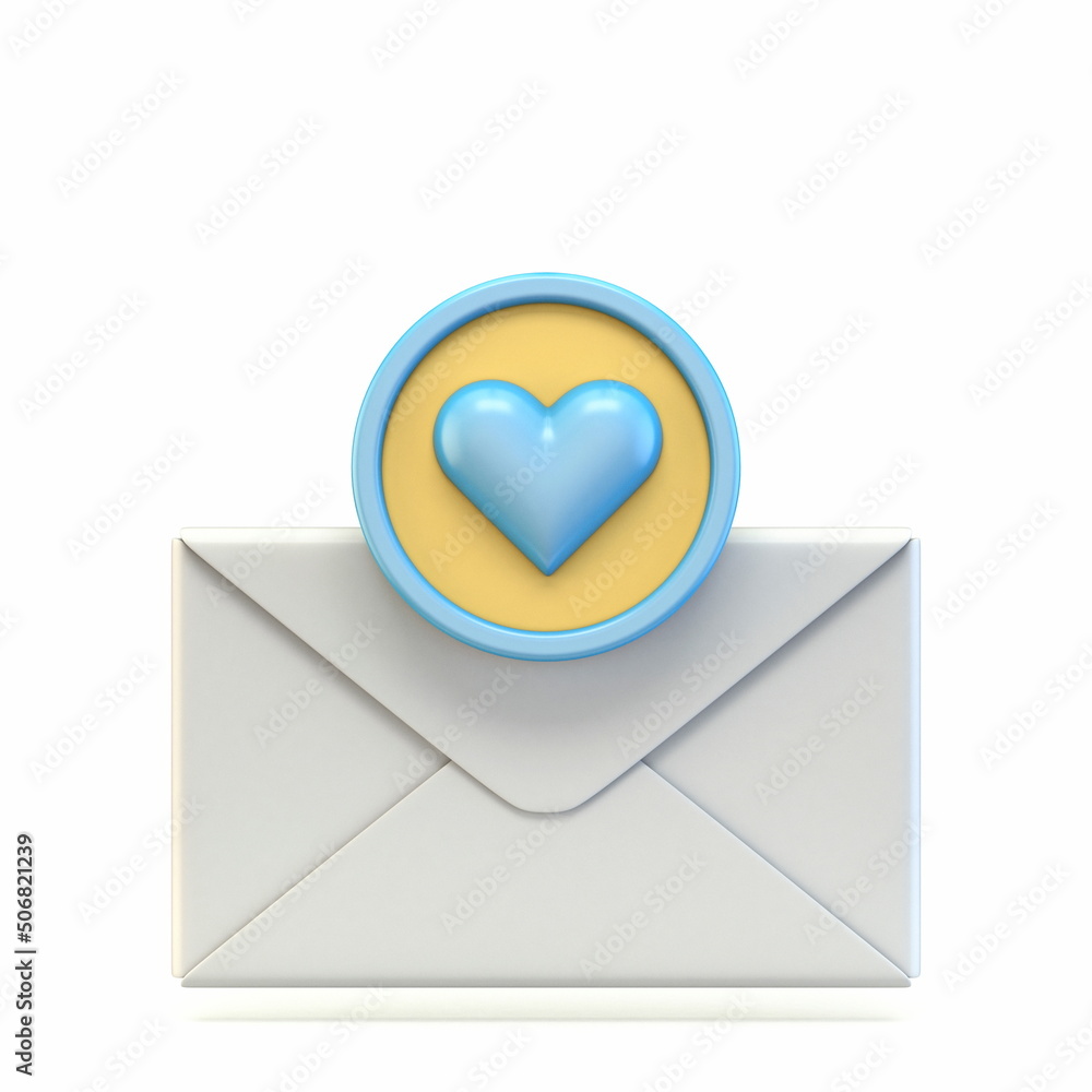 Mail icon with heart sign 3D