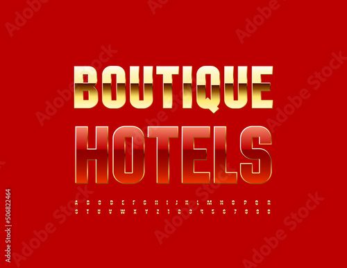 Vector luxury logo Boutique Hotels. Elegant Golden Font. Chic Alphabet Letters and Numbers set