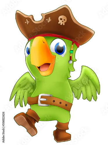 Cute green pirate parrot