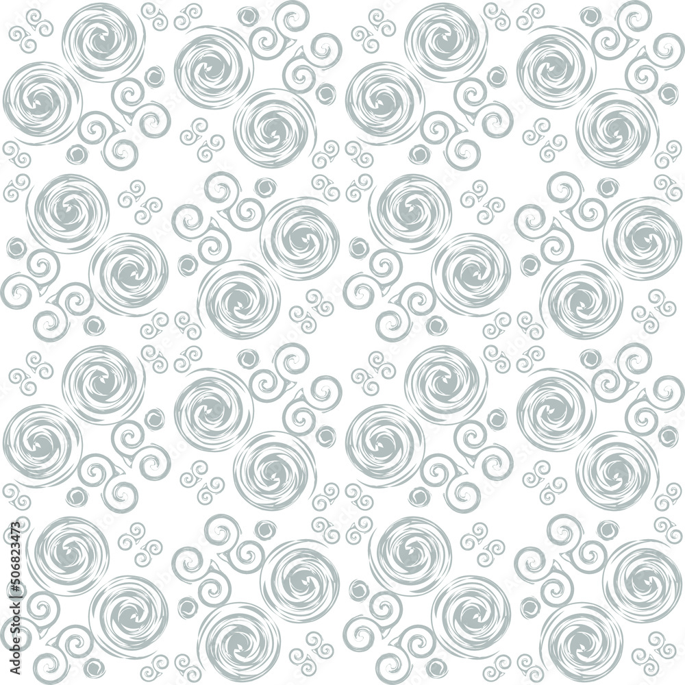 Abstract background grey ornate. Seamless spiral vector pattern