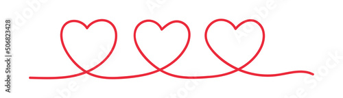 Red continuous line of three heart icon. Love concept symbol. Sygn valentyne vector.