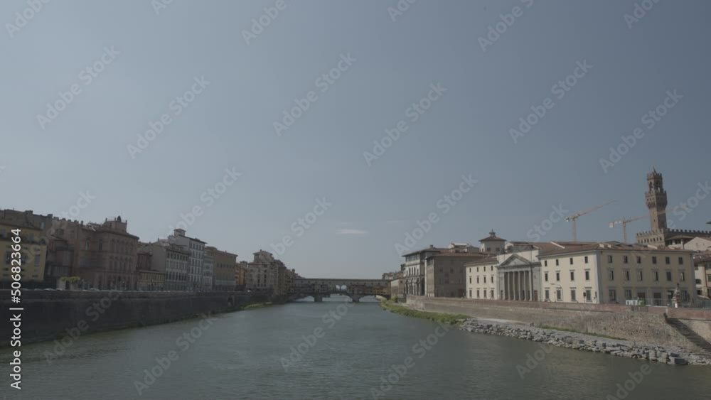 Vertical Pan of Ponte Vecchio in Florence - Lockdown in Florence Vertical Pan of Ponte Vecchio in Florence - Lockdown in Florence