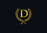 luxury and laurel wreath logo design design vector with letter and alphabet D