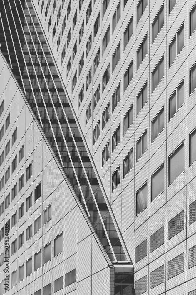 custom made wallpaper toronto digitalModern skyscraper office facade in downtown Rotterdam, the Netherlands, in black and white