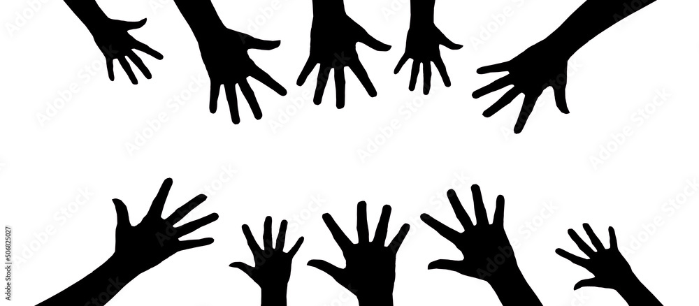 silhouette of helping hands on white background