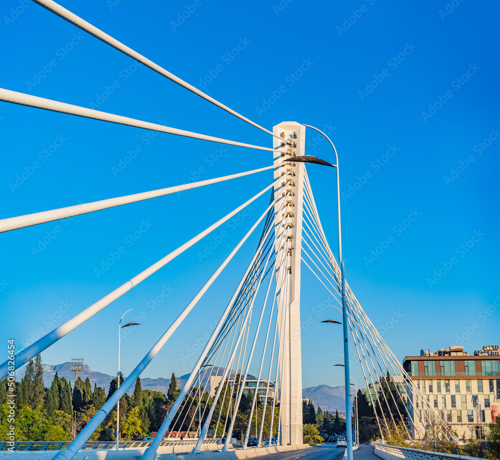 Millennium bridge over Moraca river in Podgorica, Montenegro Millennium bridge over Moraca river in Podgorica, Montenegro