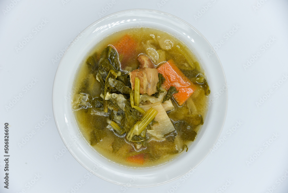 Chinese Vegetable Stew - Thai food, top view on white background. Chinese Vegetable Stew - Thai food, top view on white background.