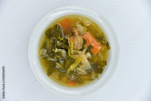 Chinese Vegetable Stew - Thai food, top view on white background.