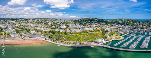 Panorama over English Riviera from a drone, Torquay, Devon, England, Europe