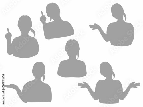 シルエット女性イラストグレー　使いやすいジェスチャーセット
