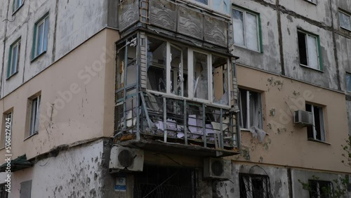 destroyed and burnt house in Mariupol
