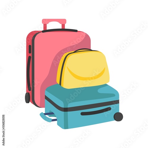 Set of three Suitcases. Family Suitcases. Flat design style. Vector illustration isolated.