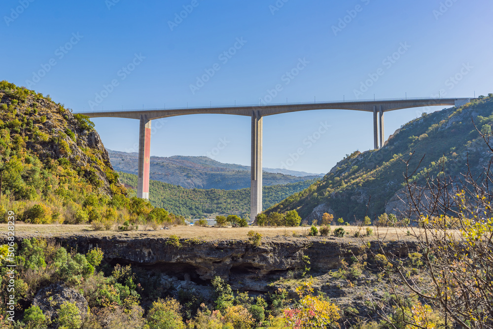 Montenegro. Bridge Moracica. Reinforced concrete bridge across the Moraci gorge. The motorway Bar - Bolyare. The bridge is on the Smokovac - Uvach - Mateshevo section. The Moracica Bridge was built by Montenegro. Bridge Moracica. Reinforced concrete bridge across the Moraci gorge. The motorway Bar - Bolyare. The bridge is on the Smokovac - Uvach - Mateshevo section. The Moracica Bridge was built by