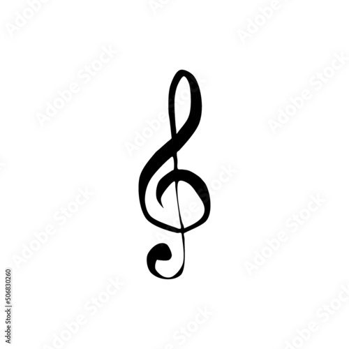 Treble clef of a black isolated on white, hand drawn icon