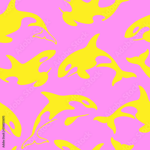 Orcinus orca. Simple seamless trendy animal pattern with killer whale. Vector illustration.