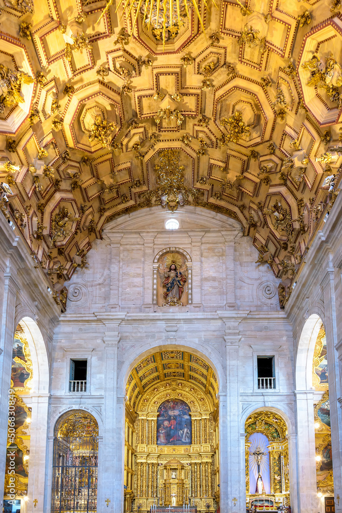 Historic baroque church interiors decorated with gold in Pelourinho in Salvador city, Bahia