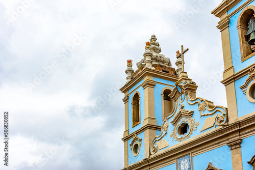 Facade of historic baroque church that was used by slaves in Pelourinho in the city of Salvador, Bahia photo