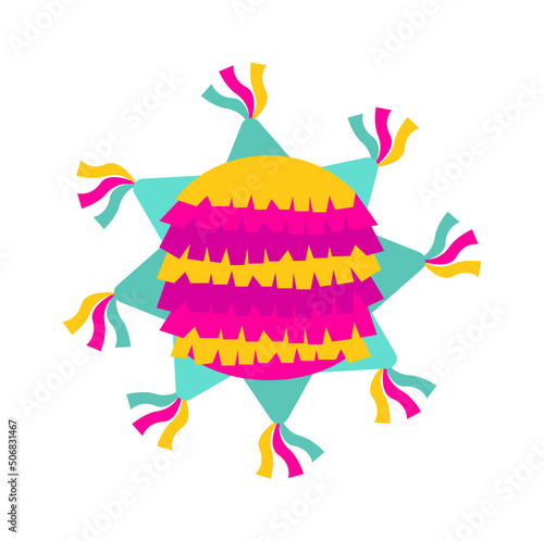 Mexican pinata. Children Birthday Party colorful toy with treats. Vector illustration