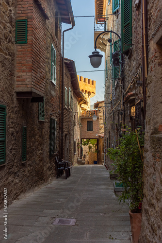 Medieval street in the historic center of Passignano  town in Umbria Italy