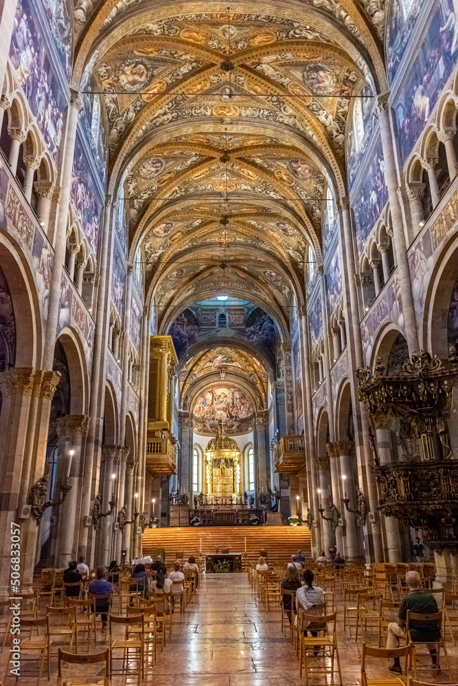PARMA, ITALY, 13 JUNE 2021 Beautiful and colorful interior of the Parma Cathedral