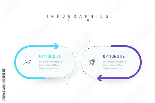 Vector Infographic label design template with icons and 2 options or steps. Can be used for process diagram, presentations, workflow layout, banner, flow chart, info graph.