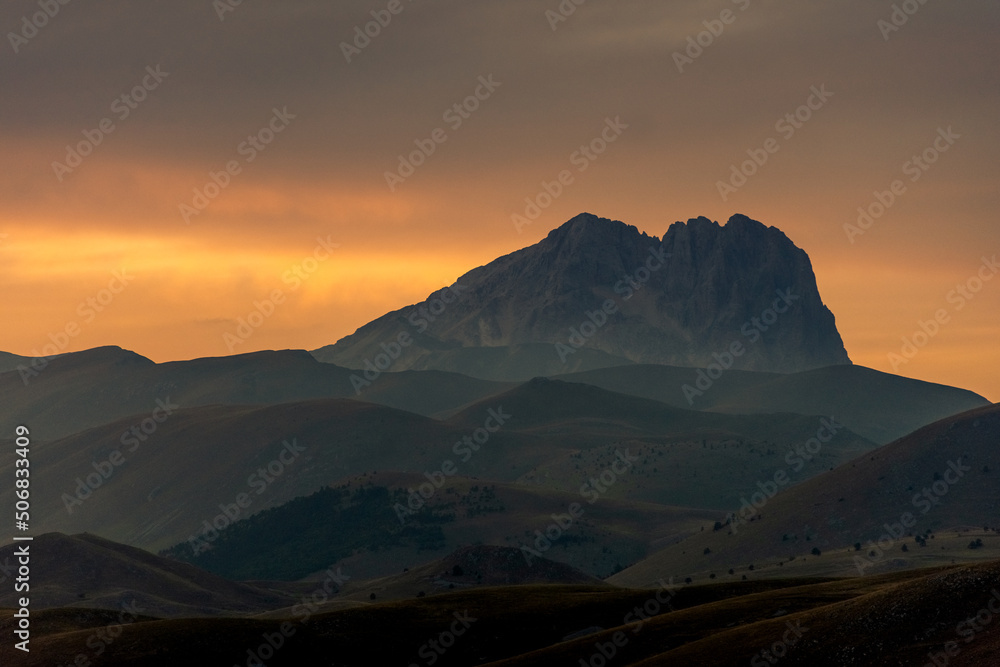 Stunning sunset over Gran Sasso National Park of Abruzzo, Italy