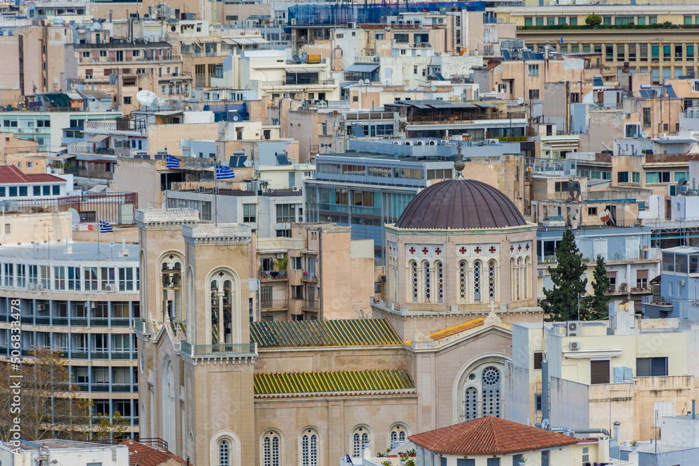 Aerial view of Athens Orthodox Cathedral Greece