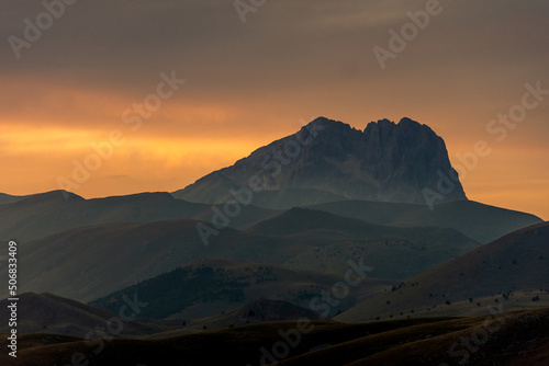 Stunning sunset over Gran Sasso National Park of Abruzzo  Italy