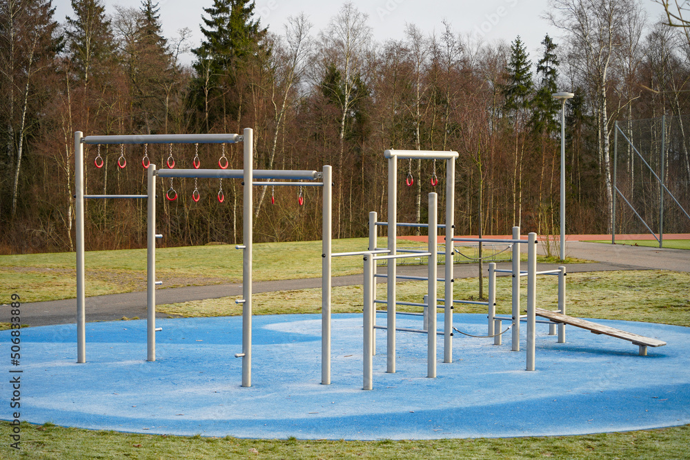 Outdoor workout training area in a modern coutryard