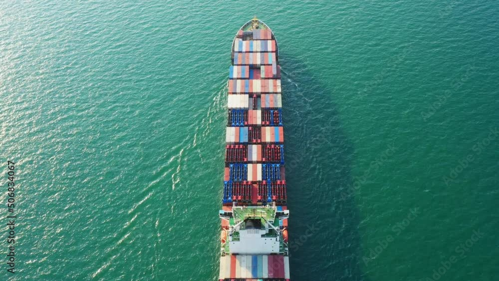 Aerial top view cargo vessel logistic container ship business and industry delivery service import export international and worldwide, 4k video Aerial top view cargo vessel logistic container ship business and industry delivery service import export international and worldwide, 4k video