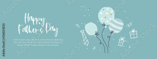 Cute Father's Day design, hand drawn doodles, gift boxes, balloons, confetti - great for banners, wallpapers, cards, image covers - vector